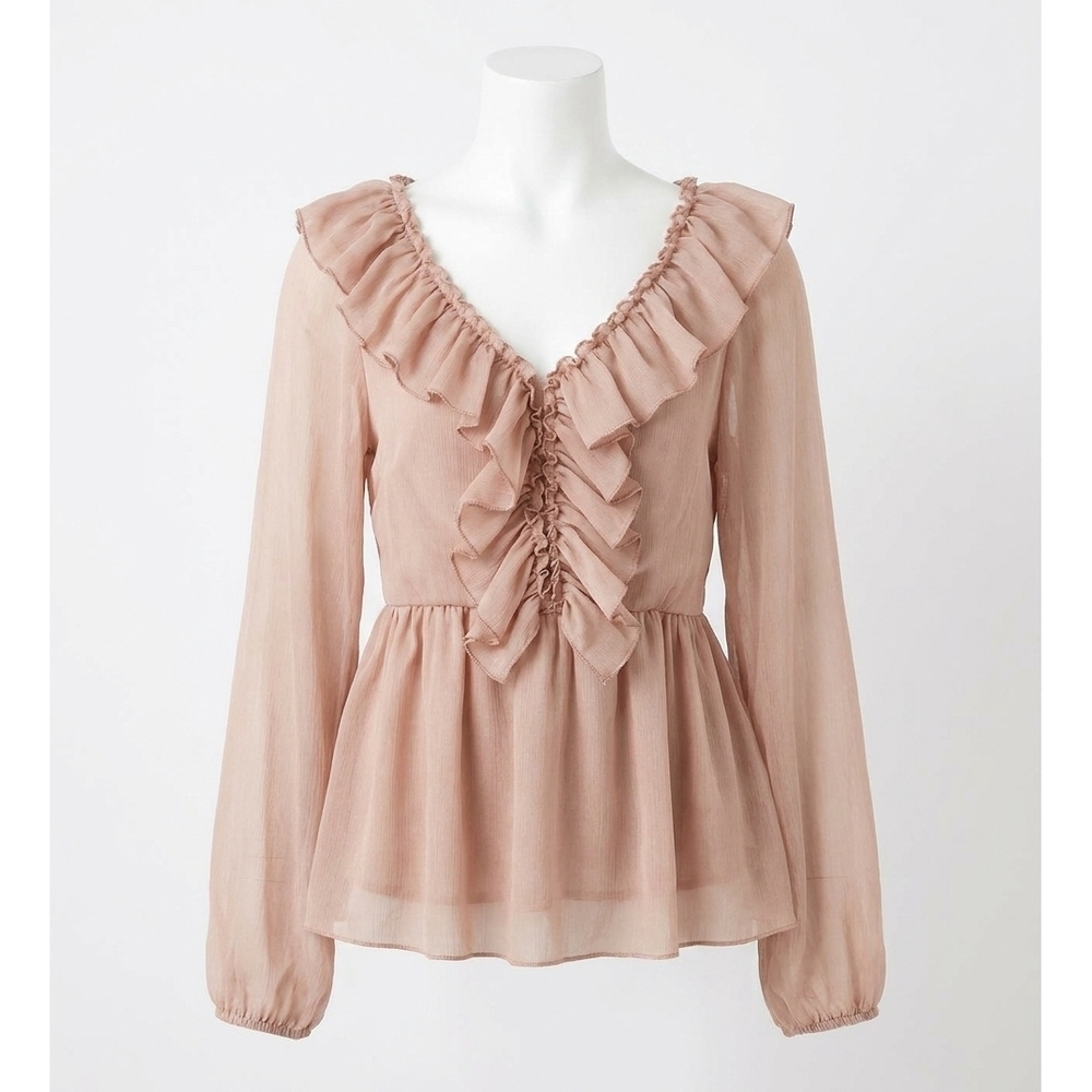 NEW BY TOGETHER dreamy cascade ruffle top in pale brown